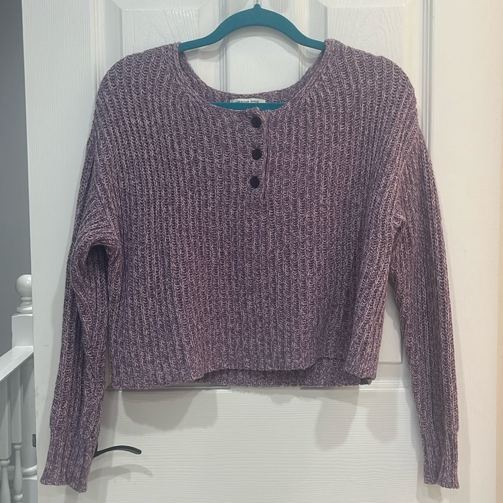 American Eagle Cropped Knit Sweater - Purple - Size Small